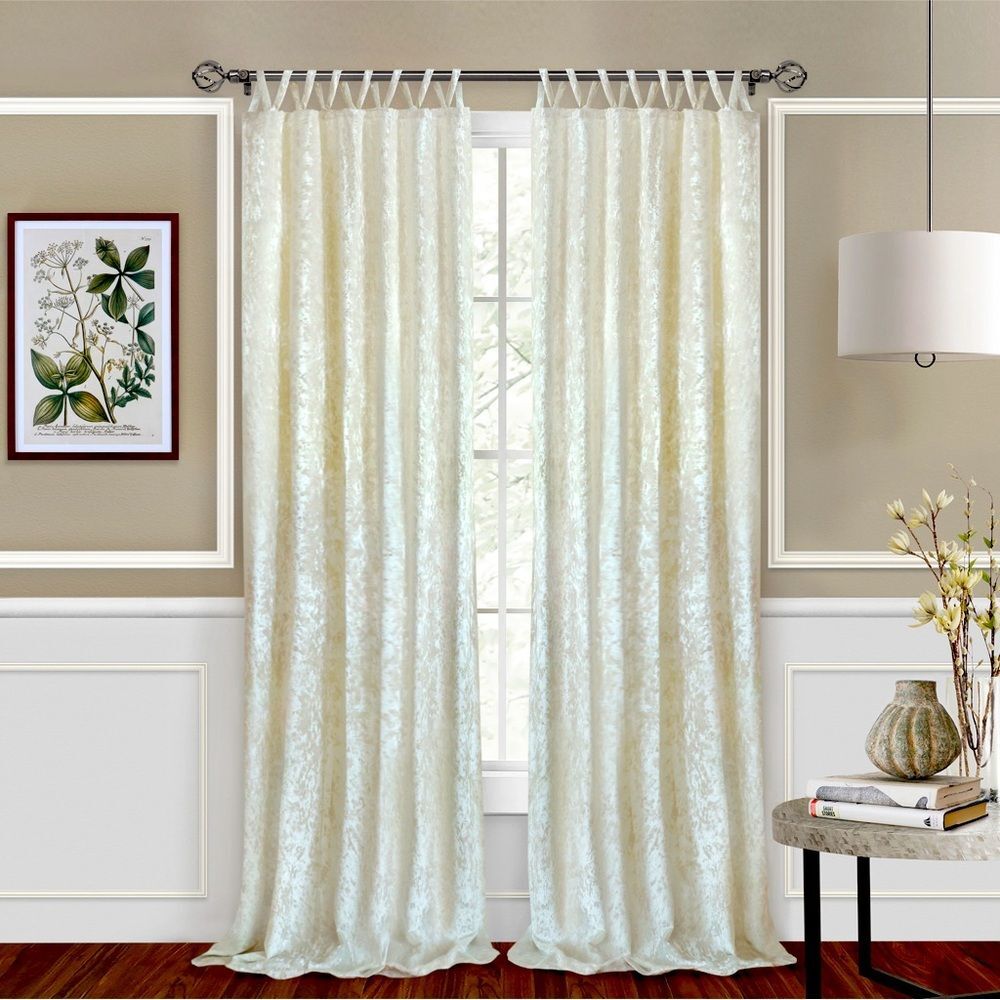 New Creamy White Crushed Velvet Velour Criss-Cross Window Curtain Panel - 50x63